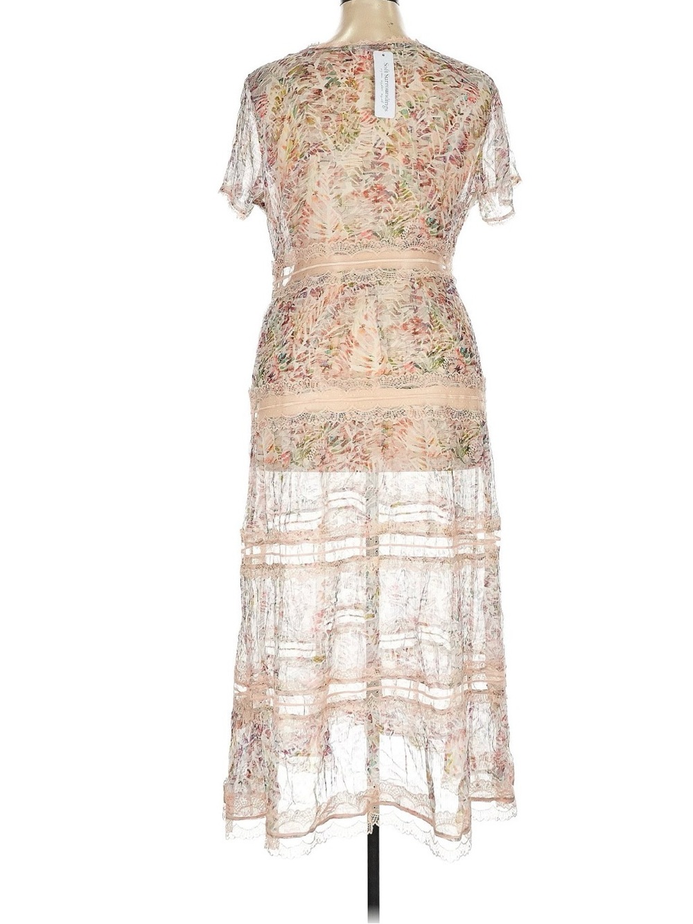 Soft surroundings dress Sheer tiered dress fits L floral lace cream Large